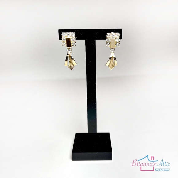 Vintage crystal and gold drop earrings stud - Picture 2 of 7